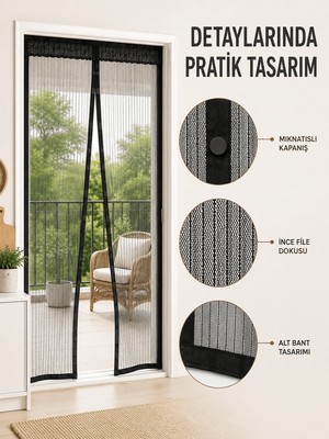 Salmore Mıknatıslı Kapı Sinekliği Otomatik Kapanan Siyah File Balkon ve Teras Sinekliği