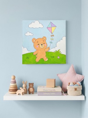 Salmore %100 El Yapımı Sevimli Akrilik Tablo (20X20 Cm) - Çocuk ve Bebek Odası Için Özel Kanvas Dekor