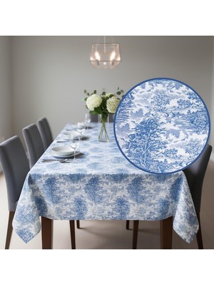 Salmore Jakarlı Kare Masa Örtüsü 160 x 160 Cm, Dokuma Kumaş, Makinede Yıkanabilir, Mutfak ve Salon Için Dekoratif Sofra Örtüsü - Mavi Ağırlıklı