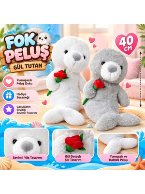 Salmore PL50252 40 cm Fok Gül Tutan Peluş Fok Oyuncak
