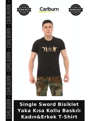 Carlburn Single Sword Bisiklet Yaka Kısa Kollu Baskılı Kadın&erkek T-Shirt Sporcu Üstü Günlük Tişört Spor Üst