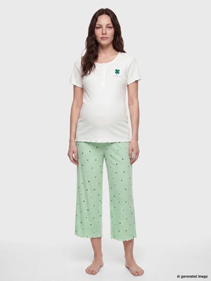 LC Waikiki Lcw Dream Yeşil Bisiklet Yaka Hamile Kaprili Pijama Takımı