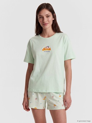 LC Waikiki Lcw Dream Yeşil Baskılı Kadın Şortlu Pijama Takımı