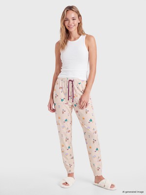 LC Waikiki Lcw Dream Bej Beli Lastikli Desenli Kadın Pijama Altı