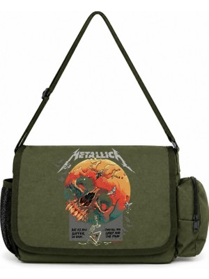 Sevbano Metallica Rock Metal Müzik Grubu Baskılı Okul, Spor, Ofis Çok Amaçlı Postacı Çantası