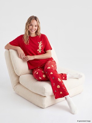 LC Waikiki Lcw Dream Kırmızı Yılbaşı Temalı Kadın Pijama Takımı