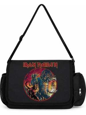 Sevbano Iron Maiden Rock Metal Müzik Grubu Baskılı Okul, Spor, Ofis Çok Amaçlı Postacı Çantası