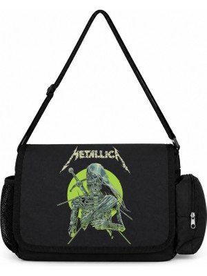 Sevbano Metallica Rock Metal Müzik Grubu Baskılı Okul, Spor, Ofis Çok Amaçlı Postacı Çantası