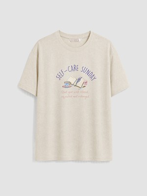 LC Waikiki Lcw Dream Bej Bisiklet Yaka Baskılı Kadın Pijama Üstü