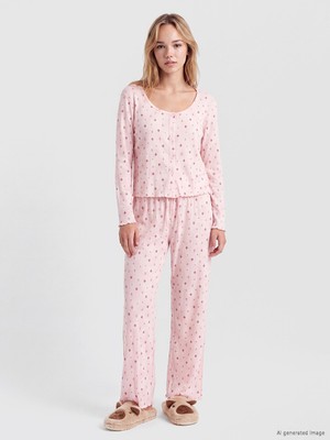 LC Waikiki Lcw Dream Pembe U Yaka Desenli Kadın Pijama Takım