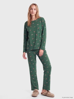 LC Waikiki Lcw Dream Yeşil Yılbaşı Temalı Kadın Pijama Takımı