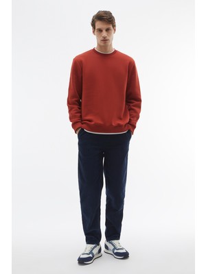 Mudo Erkek Lacivert Fitilli Kadife Dokulu Tapered Fit Pantolon