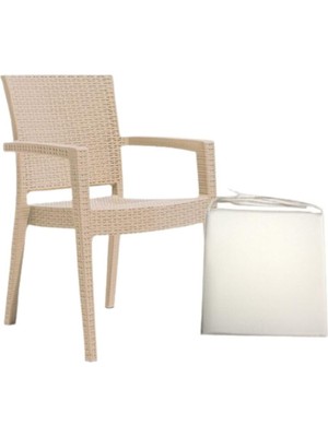Tr Paris Rattan Minderli Koltuk Sandalye, 4 Adet, Bej