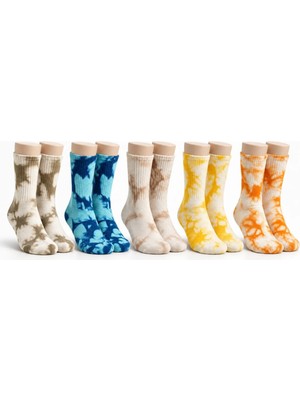 Melonika Unisex Batik Desenli Çorap 5'li Set Pamuklu Renkli Uzun Soket Dikişsiz Nefes Alan Günlük Spor Ç