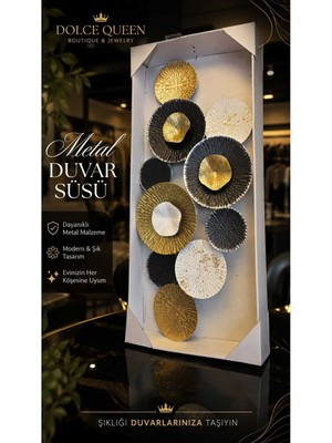 Dolce Queen Dekoratif Dairesel Formlu Siyah Altın Metal Duvar Süsü