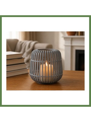 Bezos 3D Baskı Modern Kafes Tasarımlı Dekoratif Mumluk - Tealight Mumluk, Masaüstü Ev ve Ofis Dekoru-Gri HB006