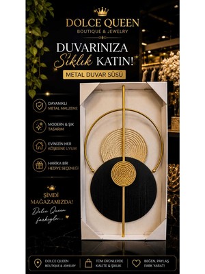 Dolce Queen Dekoratif Siyah Altın Geometrik Metal Duvar Süsü