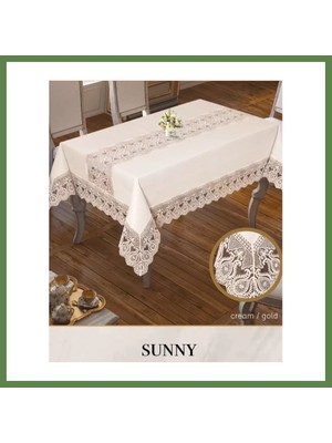 Bezos 160X260 cm Sunny Krem-Gold Parlak Keten Masa Örtüsü Yemek Masası Dekoru HB006