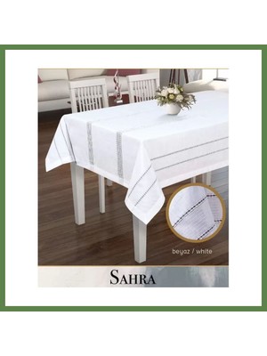 Bezos Polyester Ajurlu Keten Masa Örtüsü Tablecloth 160X220 cm Dantelli Yemek Masası Örtüsü Sahra Model Beyaz HB006