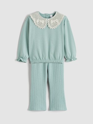 LC Waikiki Lcw Kids Yeşil Bebe Yaka Kız Çocuk Sweatshirt ve Tayt