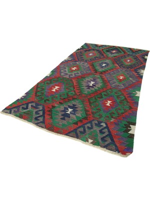Hali.Net Kırmızı Kilim Geometrik Etnik Desenli El Dokuma Salon Kilimi Mat Doku Koridor