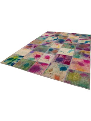 Hali.Net Çok Renkli El Dokuma Halı Modern Patchwork Soyut Desenli Salon Halısı Bohem Stil