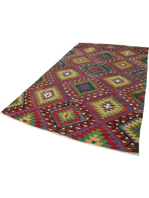 Hali.Net Kırmızı Kilim Salon Kilimi Geometrik Etnik Stil El Dokuma Koridor Yatak Odası Modelleri