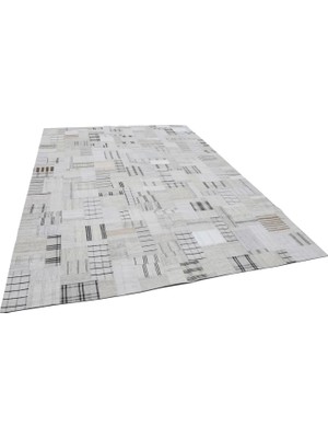Hali.Net Krem Kilim Modern Geometrik Desenli Salon Kilimi Yün Pamuk El Dokuma Yatak Odası