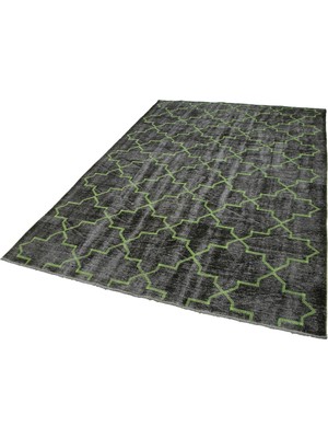 Hali.Net Antrasit Gri Eskitme Stil Geometrik Desenli El Dokuma Salon Halısı Modern Tasarım