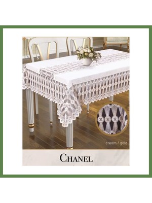 Bezos Chanel Model Gardenya Keten Krem-Krem 160X260 cm Şık Dekoratif Masa Örtüsü HB006