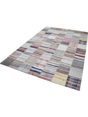 Bespoky Gri El Dokuma Salon Kilimi Modern Geometrik Desenli Yünlü Bohem Koridor Yatak Odası