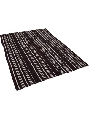 Hali.Net Siyah El Dokuma Kilim Modern Çizgili Salon Kilimi Düz Dokuma Yünlü Koridor