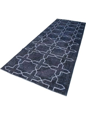 Bespoky Beyaz Antrasit Gri Eskitme Geometrik El Dokuma Koridor Halısı Modern Dekoratif