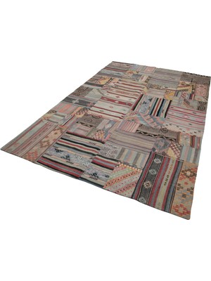 Bespoky Çok Renkli El Dokuma Salon Kilimi Etnik Patchwork Stil Bohem Düz Yüzeyli Kilim