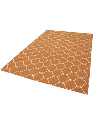 Bespoky Geometrik Halı Kiremit Modern Salon Kilimi El Dokuma Yün Pamuk Karışımlı Dokuma Kilim
