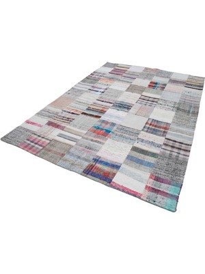 Hali.Net Gri El Dokuma Salon Kilimi Çok Renkli Geometrik Dokulu Modern Bohem Stil
