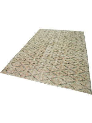Hali.Net Damalı Kilim Bej Eskitme Salon Kilimi El Dokuma Yünlü Geometrik Modern Dokuma