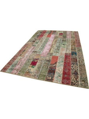 Hali.Net Çok Renkli El Dokuma Salon Halısı Eskitme Vintage Patchwork Desenli Dokuma Halı