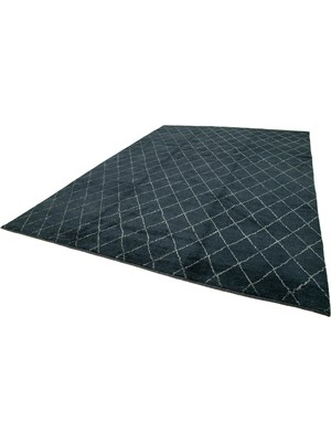 Hali.Net Beyaz Petrol Mavisi El Dokuma Salon Halısı Geometrik Modern Stil Yatak Odası
