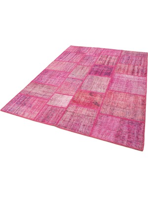 Hali.Net Pembe Halı Modern Geometrik Desenli El Dokuma Salon Halısı Yün Pamuk Karışımı
