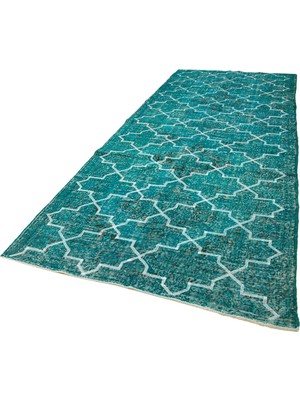 Bespoky Turkuaz Halı El Dokuma Eskitme Geometrik Desenli Oturma Odası Modern Modelleri