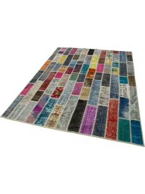 Bespoky Gri Eskitme Patchwork Salon Halısı El Dokuma Yün Karışımlı Bohem Modern Tasarım