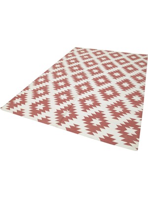 Hali.Net Kırmızı Salon Kilimi El Dokuma Yünlü Geometrik Desenli Etnik Modern Kilim