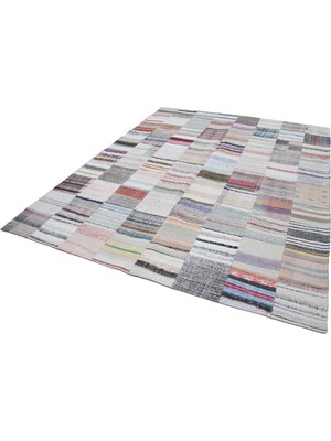 Bespoky Krem El Dokuma Salon Kilimi Modern Geometrik Desenli Çok Renkli Dokuma Kilim