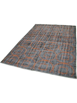 Bespoky Antrasit Halı Modern Eskitme Stil Geometrik Desenli El Dokuma Salon Halısı