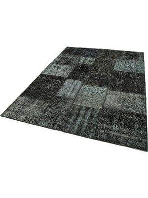 Bespoky Antrasit Gri Eskitme Geometrik Desenli Salon Halısı El Dokuma Modern Dekoratif Model