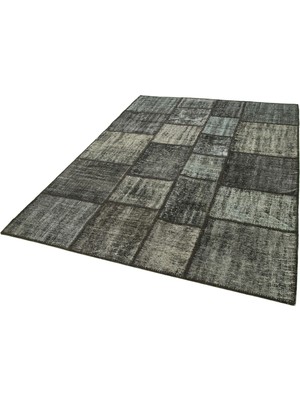 Hali.Net Antrasit Gri El Dokuma Eskitme Stil Salon Halısı Geometrik Desenli Koridor