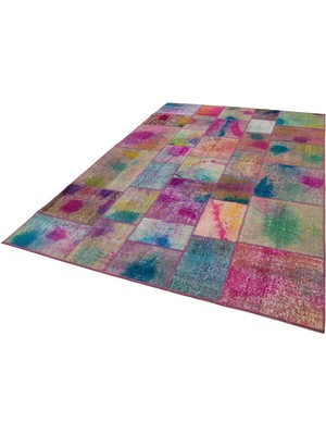 Bespoky Çok Renkli El Dokuma Salon Halısı Bohem Patchwork Modern Salon Modelleri Eskitme Vintage
