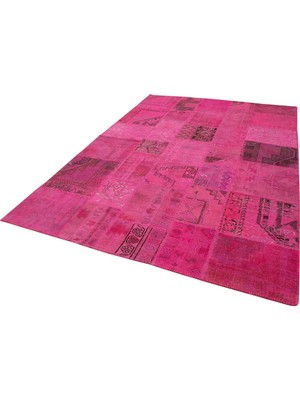 Bespoky Pembe Salon Halısı El Dokuma Yün Bohem Patchwork Tasarım Yatak Odası Eskitme Vintage