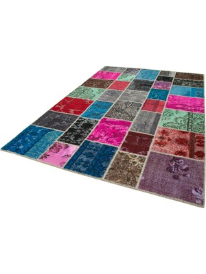 Bespoky Çok Renkli El Dokuma Halı Vintage Patchwork Desenli Salon Halısı Yatak Odası